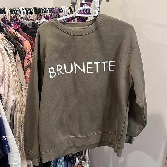 Brunette The Label Tops - Brunette The Label Olive Green Logo Crewneck Sweatshirt